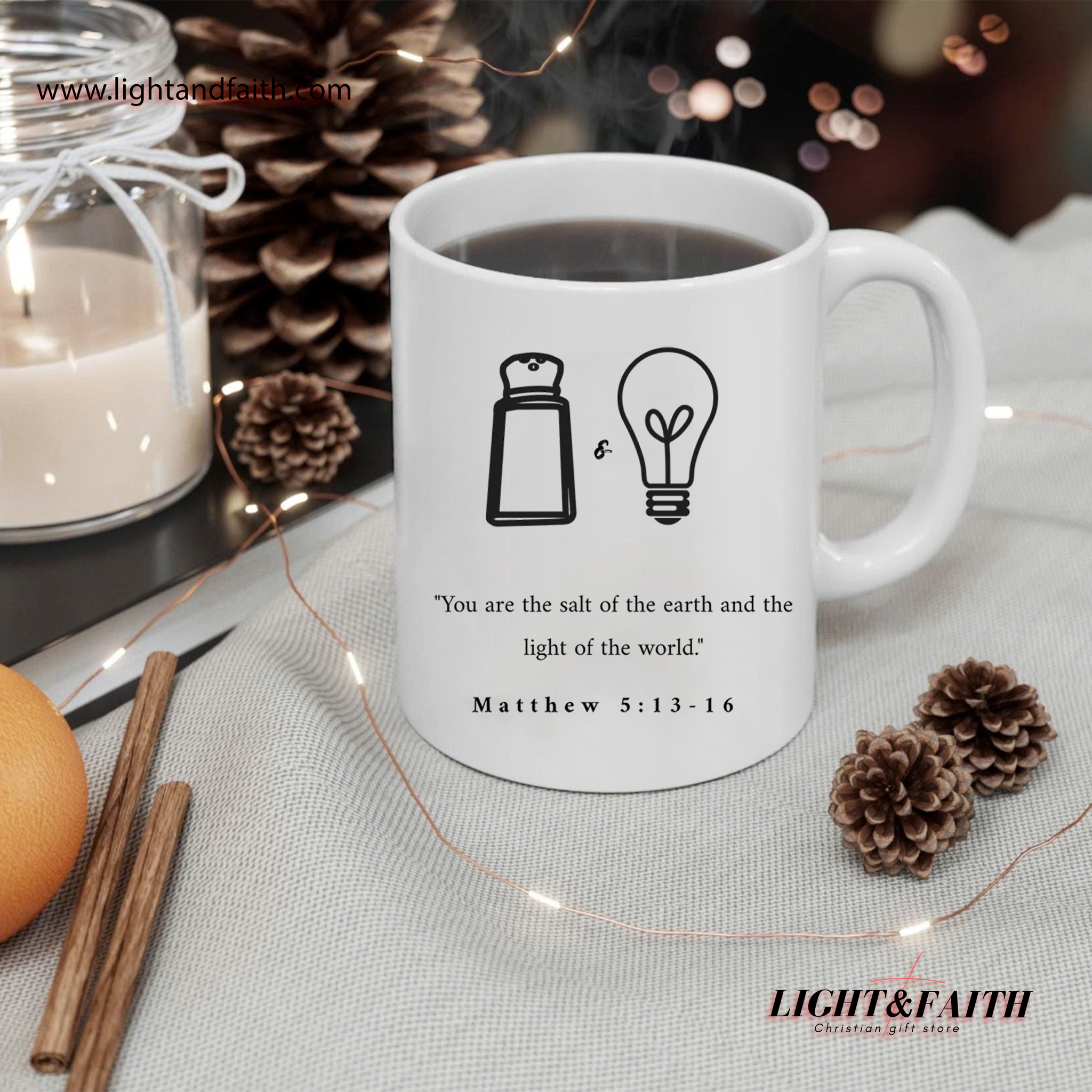 Salt and Light Christian Mug, Matthew 5:13-16 Bible Verse Cup, Religious Gift for Believers, Faith-Based Coffee Mug, Scripture Mug MULAF61